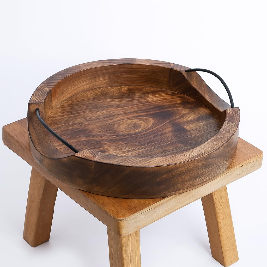 Mt Woodryzn Round Wooden Serving Tray For Home & Kitchen Item Serving Snacks & Fruits Decorative Kitchen & Dining Table Tray Dec